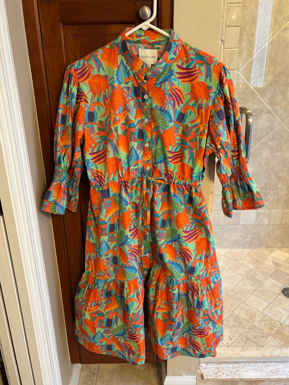 Marigold Tropical Print Button-Front Dress